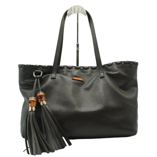 Gucci Bamboo Tassel Large Leather Brown Tote Bag GHW
