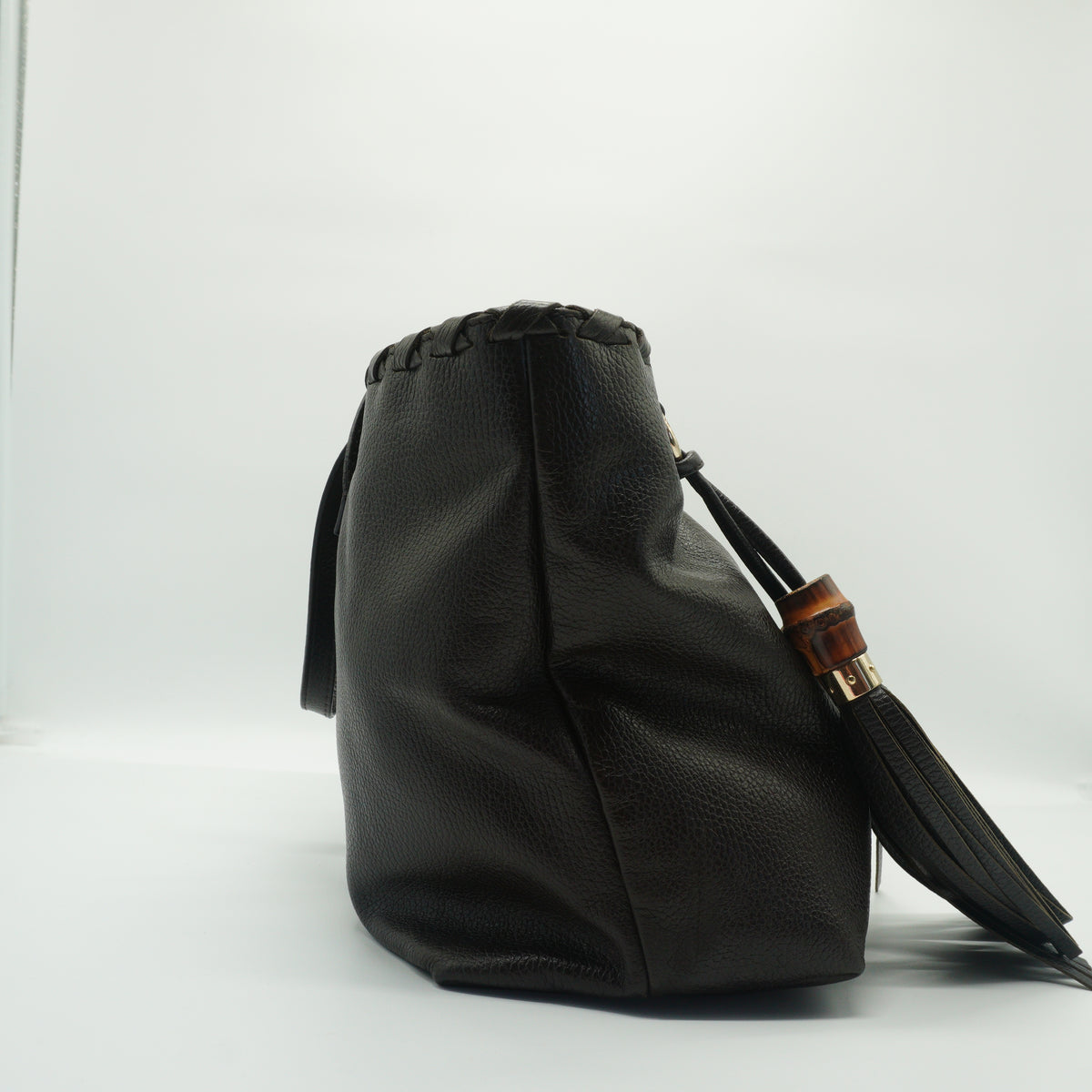 Gucci Bamboo Tassel Large Leather Brown Tote Bag GHW
