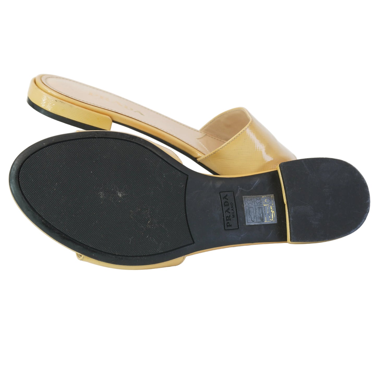 Prada Saffiano Patent Leather Slides Beige 37