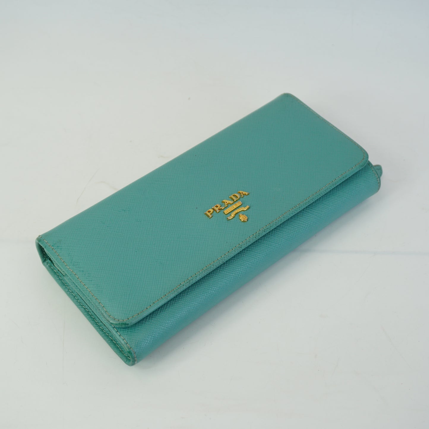Prada Saffiano Leather Continental Wallet Tiffany Blue GHW