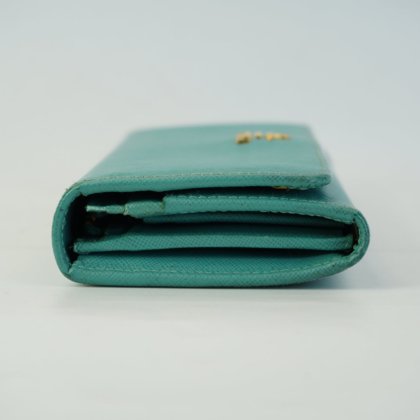 Prada Saffiano Leather Continental Wallet Tiffany Blue GHW