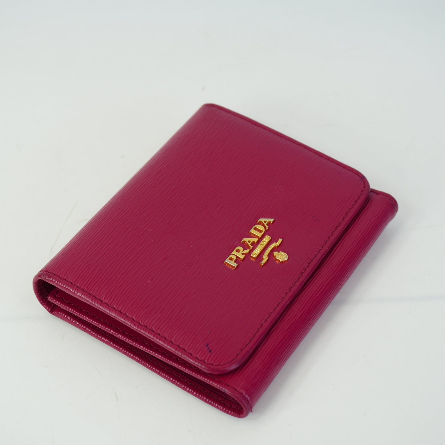 Prada Vitello Move Compact Wallet Peonia GHW