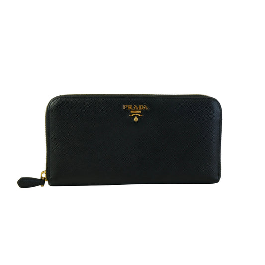 Prada Saffiano Leather Zip Around  Wallet GHW