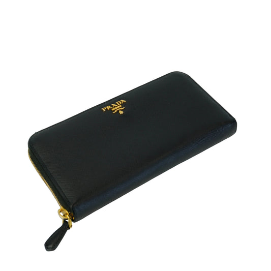 Prada Saffiano Leather Zip Around  Wallet GHW