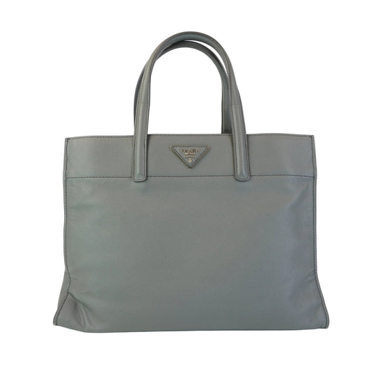 Prada Saffiano Soft Triple Pocket Tote Gray