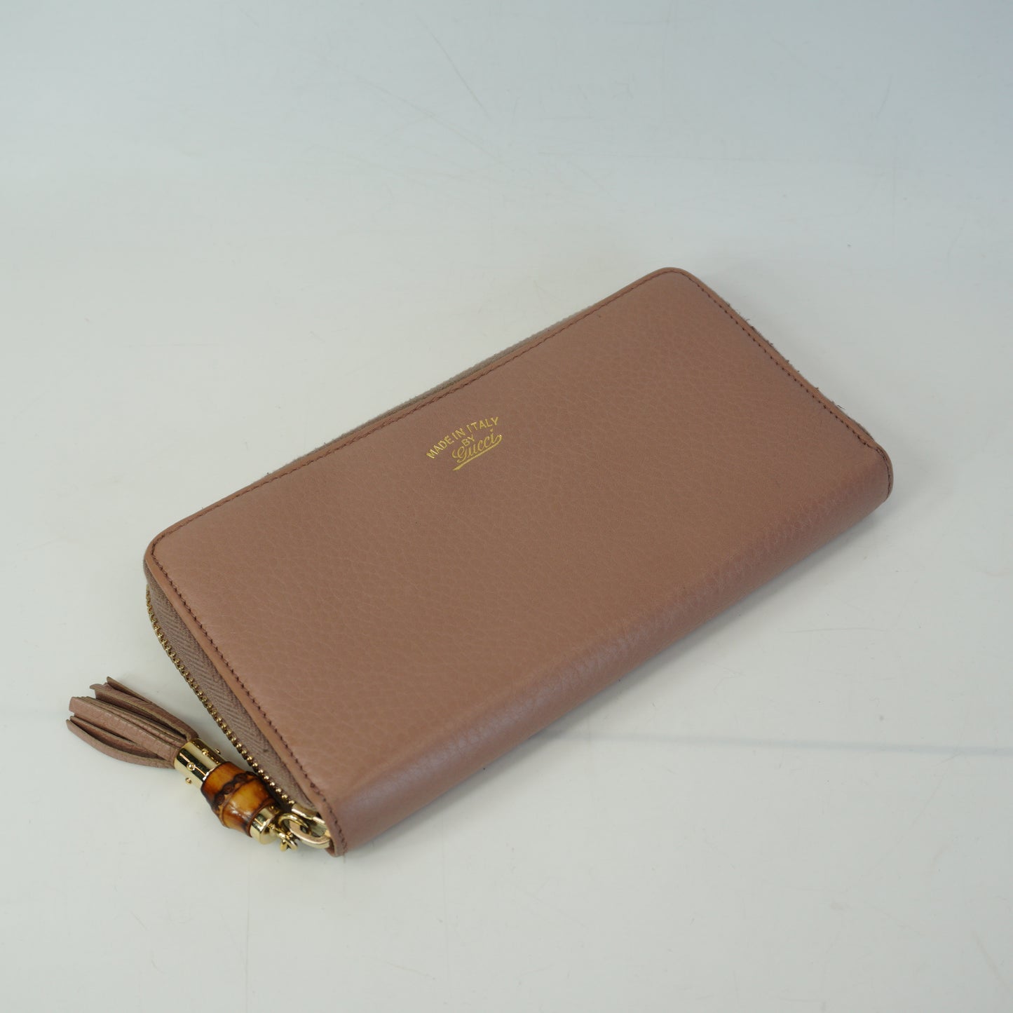 Gucci Bamboo Tassel  Zip Around Wallet Nude PinkGHW