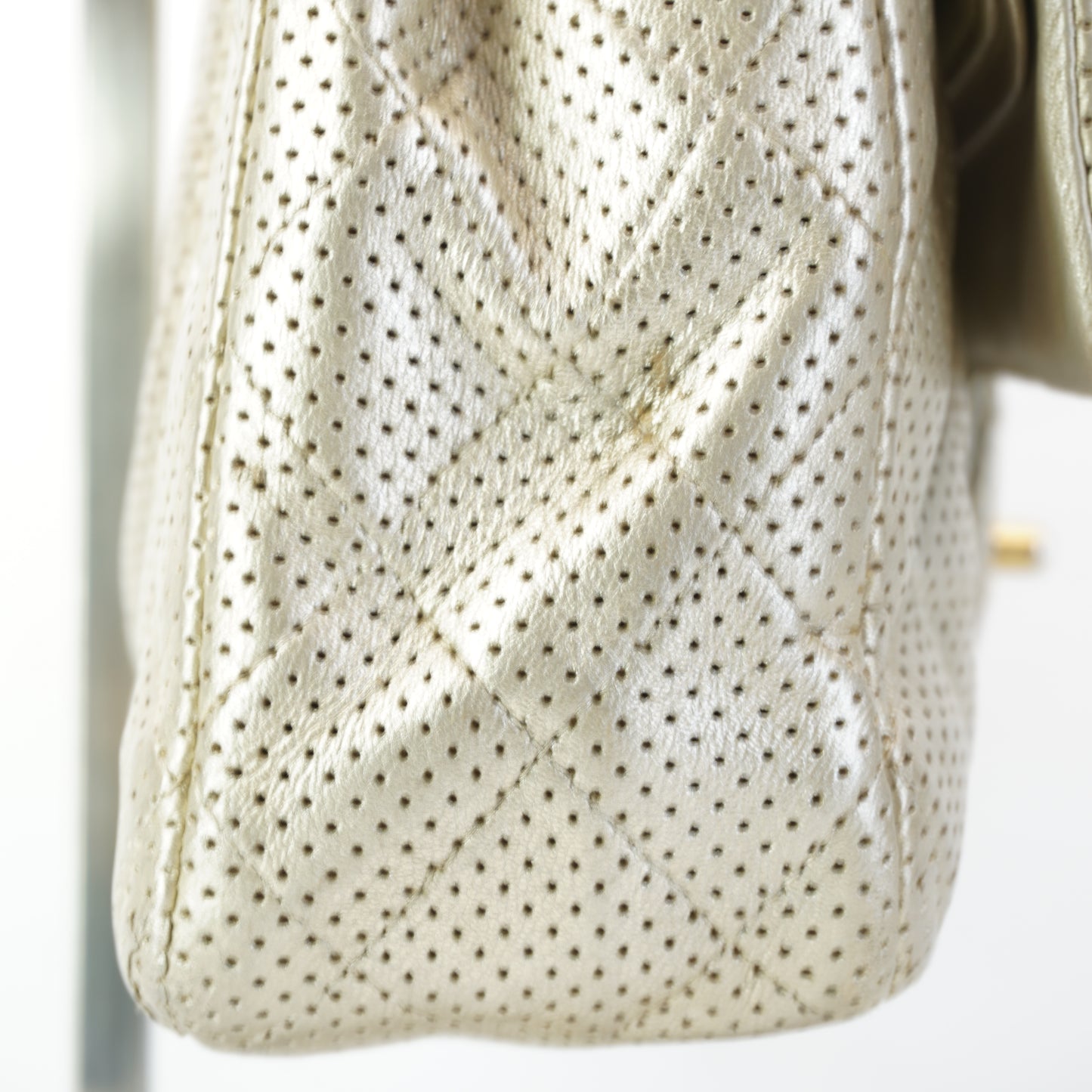 Chanel Classic Double Flap Champagne Gold Metallic Perforated Lambskin Gold Tone Jumbo