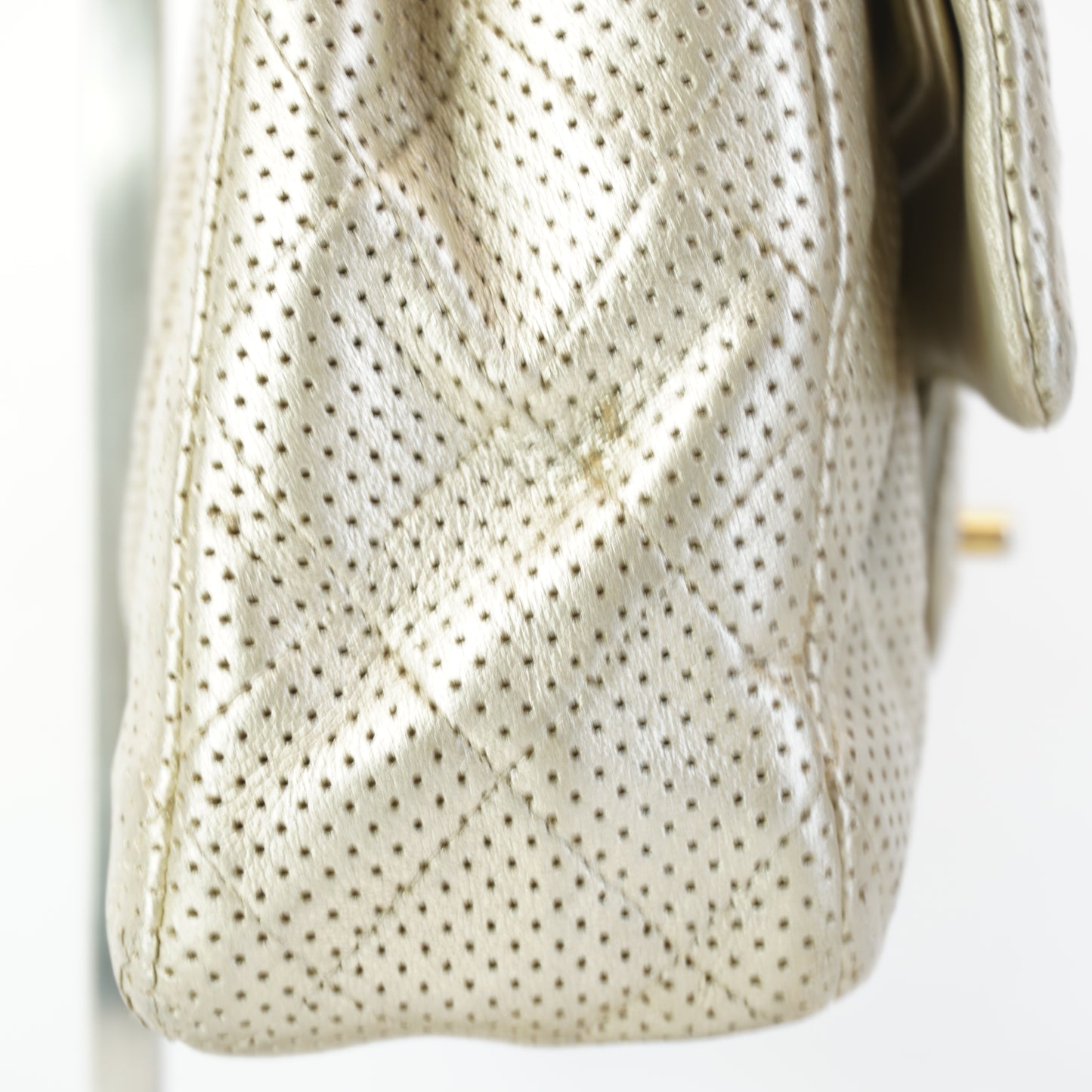 Chanel Classic Double Flap Champagne Gold Metallic Perforated Lambskin Gold Tone Jumbo