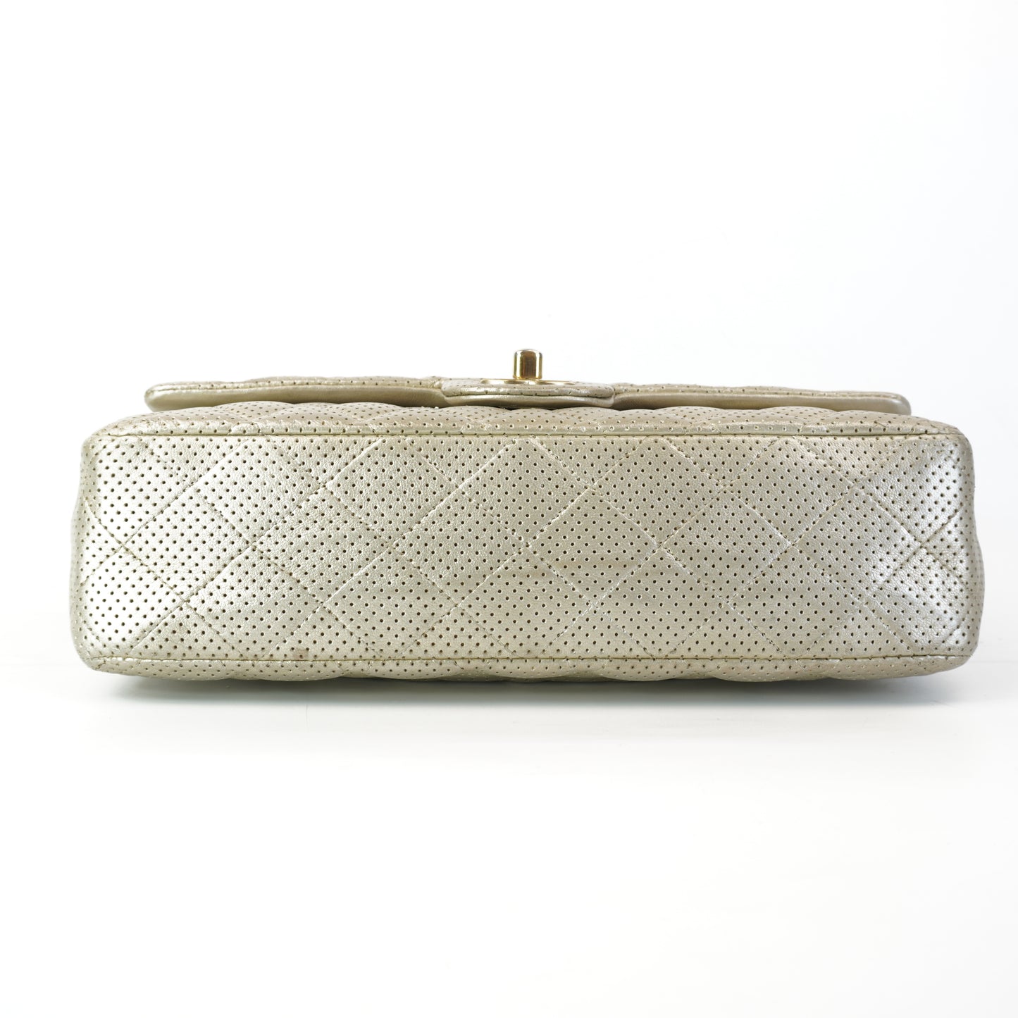 Chanel Classic Double Flap Champagne Gold Metallic Perforated Lambskin Gold Tone Jumbo