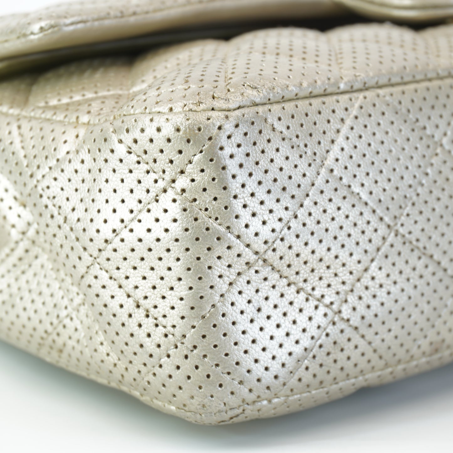 Chanel Classic Double Flap Champagne Gold Metallic Perforated Lambskin Gold Tone Jumbo