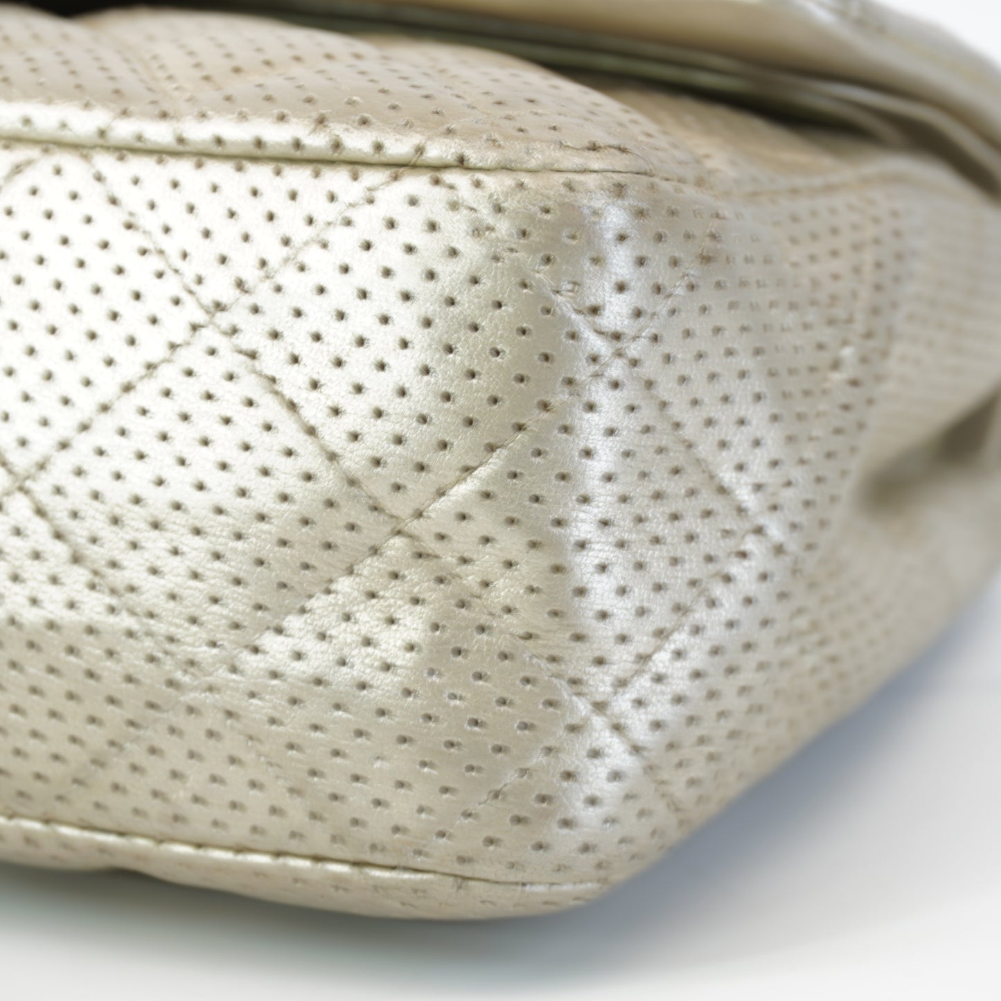 Chanel Classic Double Flap Champagne Gold Metallic Perforated Lambskin Gold Tone Jumbo