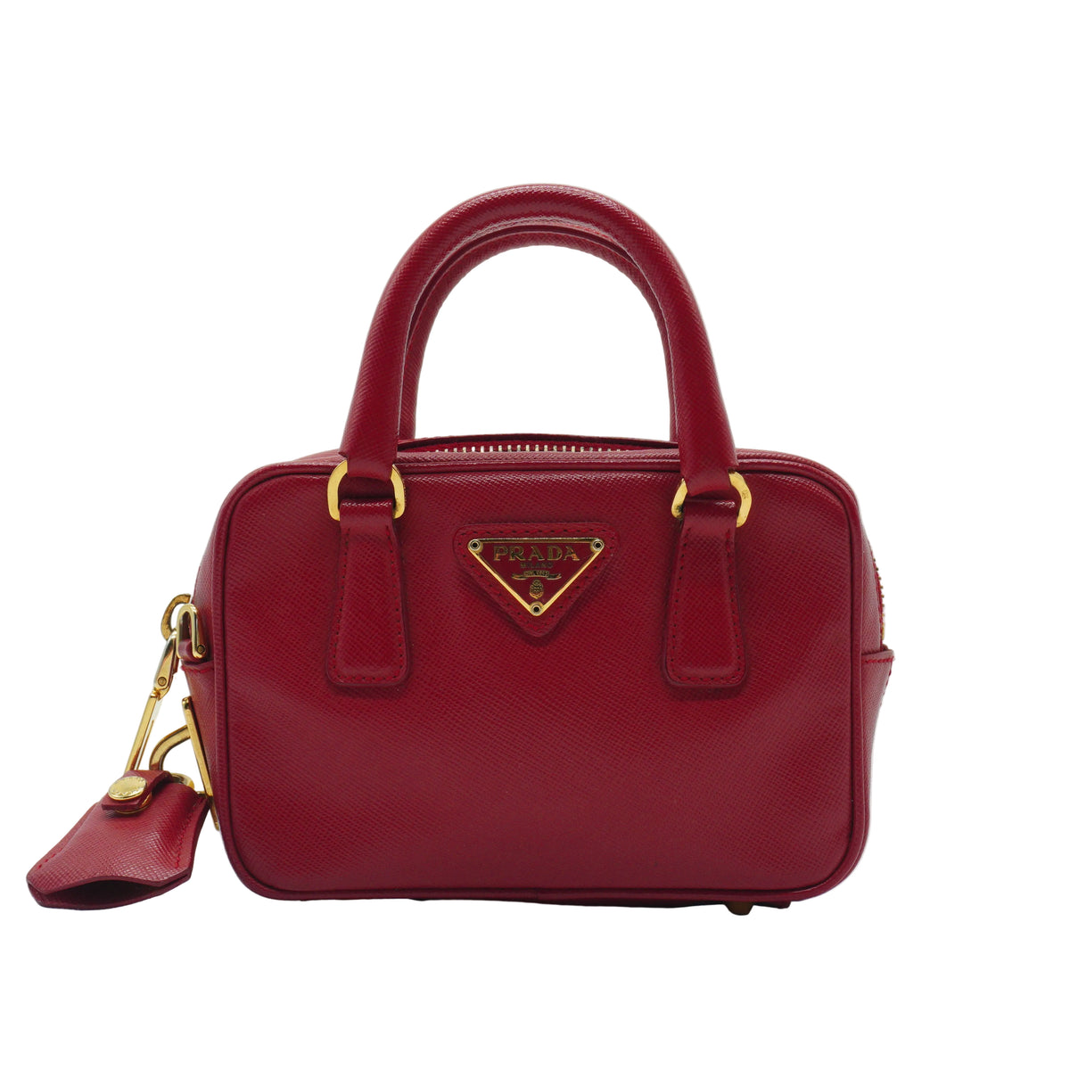 Prada Saffiano Lux Mini Bauleto Red Bag GHW