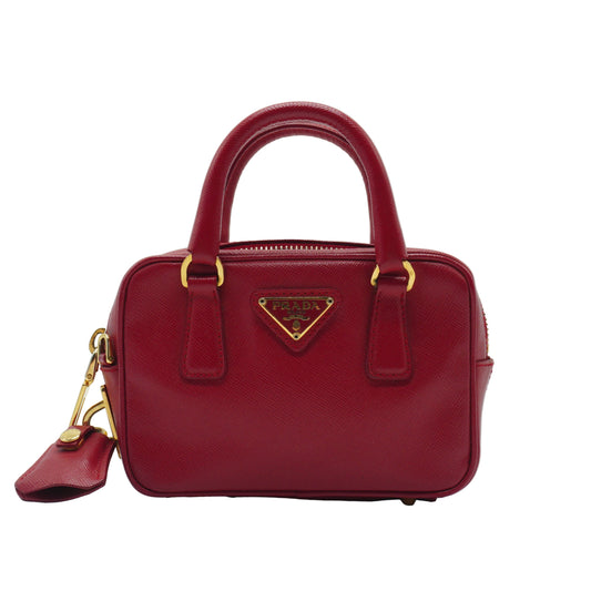Prada Saffiano Lux Mini Bauleto Red Bag GHW