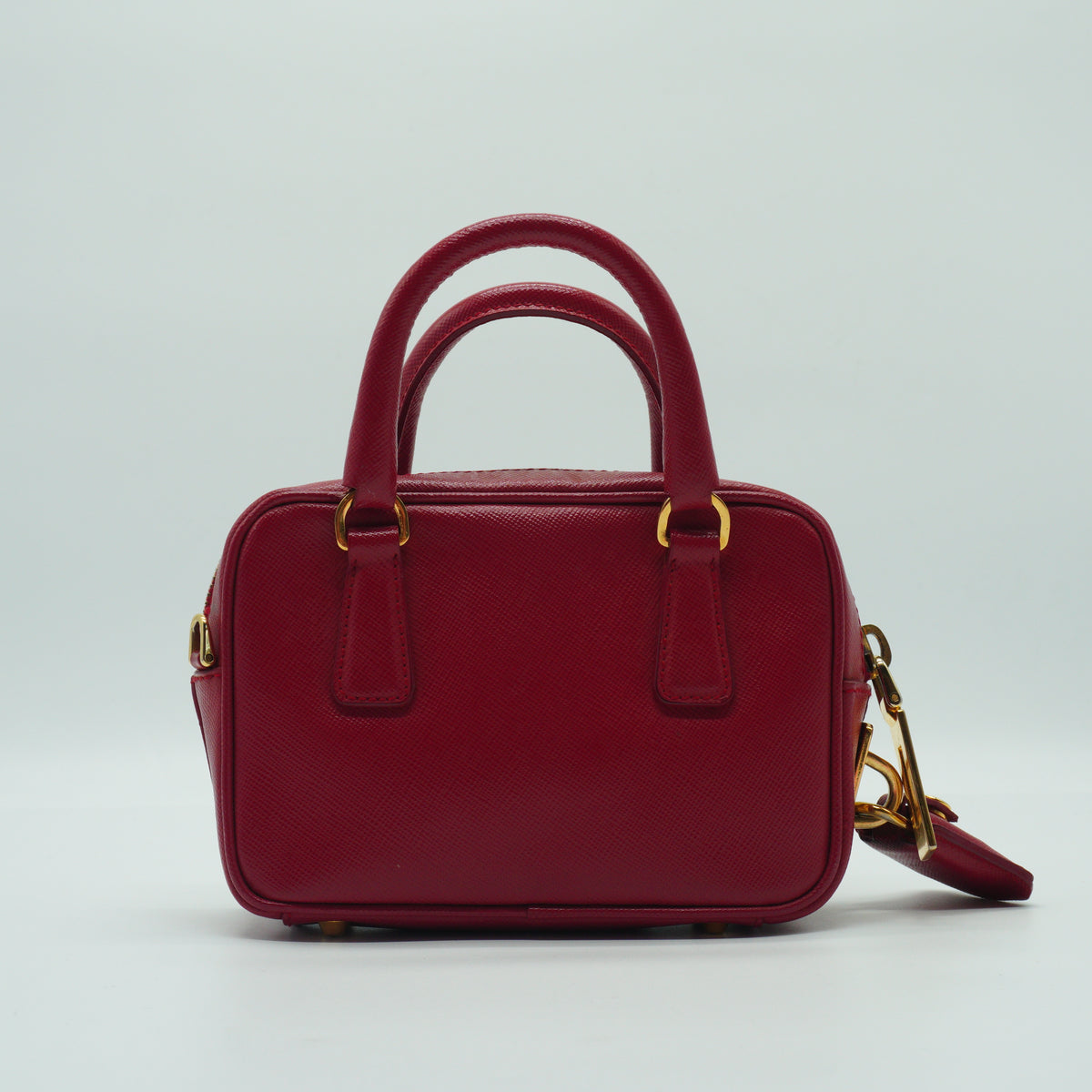 Prada Saffiano Lux Mini Bauleto Red Bag GHW