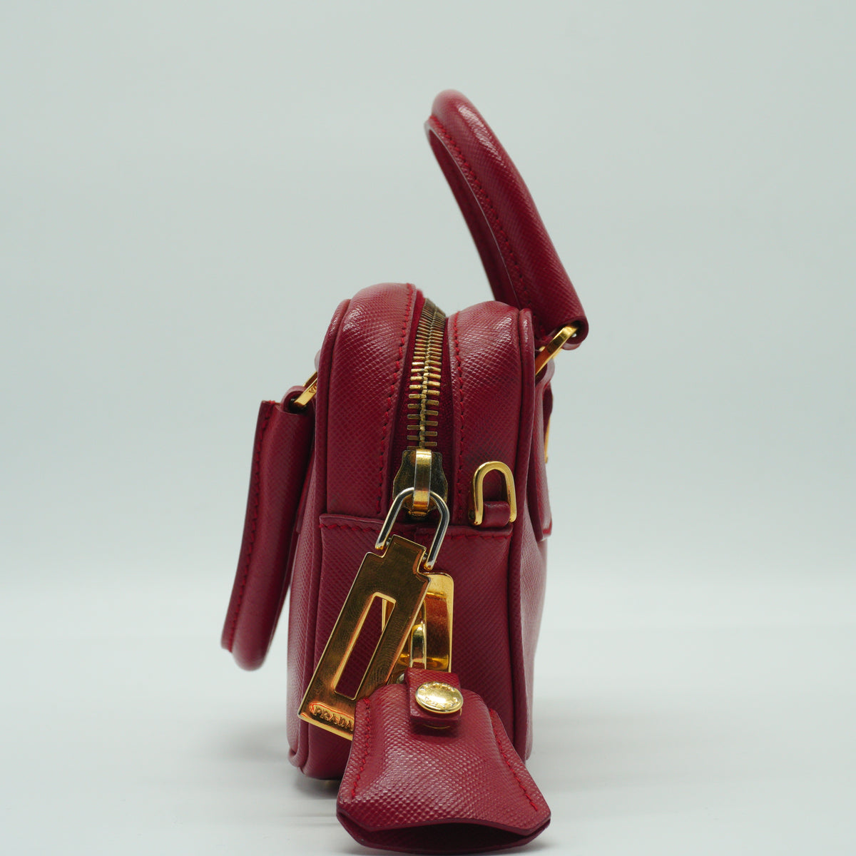 Prada Saffiano Lux Mini Bauleto Red Bag GHW