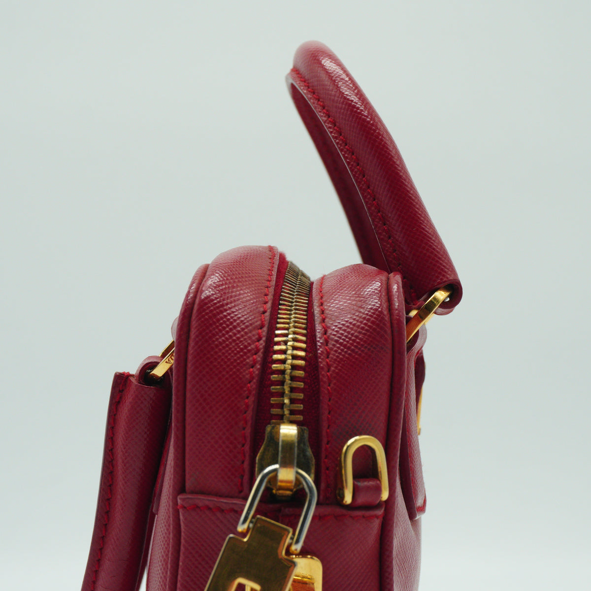 Prada Saffiano Lux Mini Bauleto Red Bag GHW