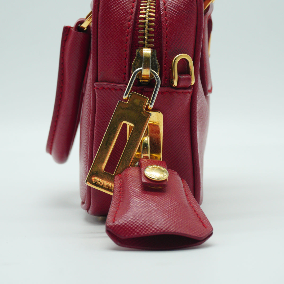 Prada Saffiano Lux Mini Bauleto Red Bag GHW