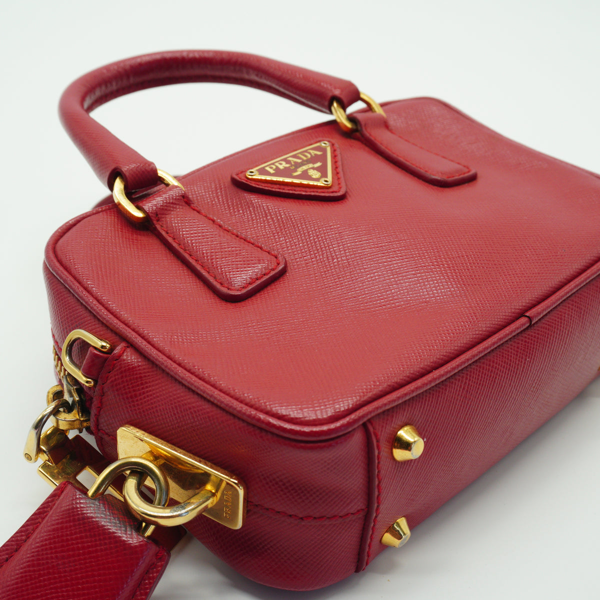Prada Saffiano Lux Mini Bauleto Red Bag GHW