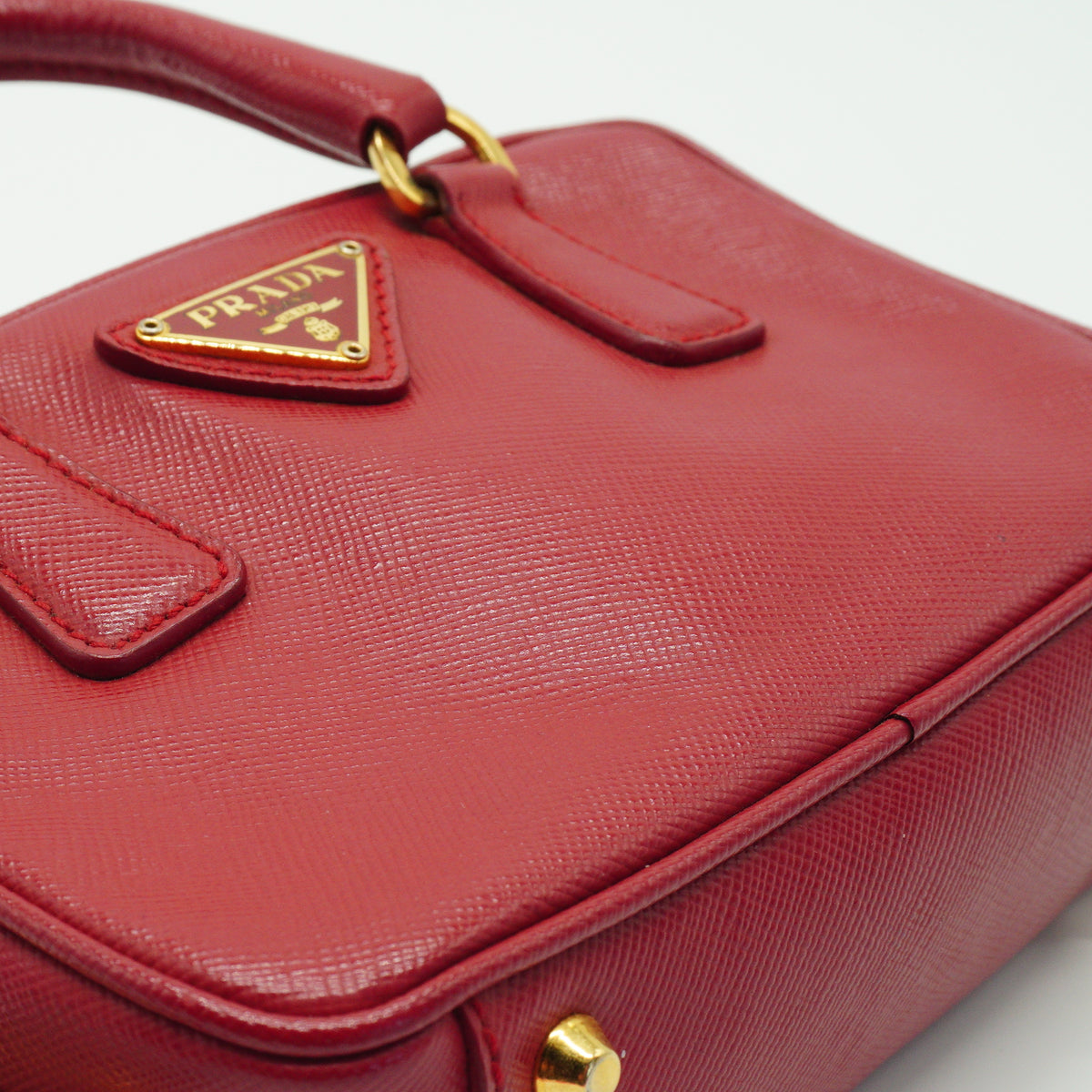 Prada Saffiano Lux Mini Bauleto Red Bag GHW