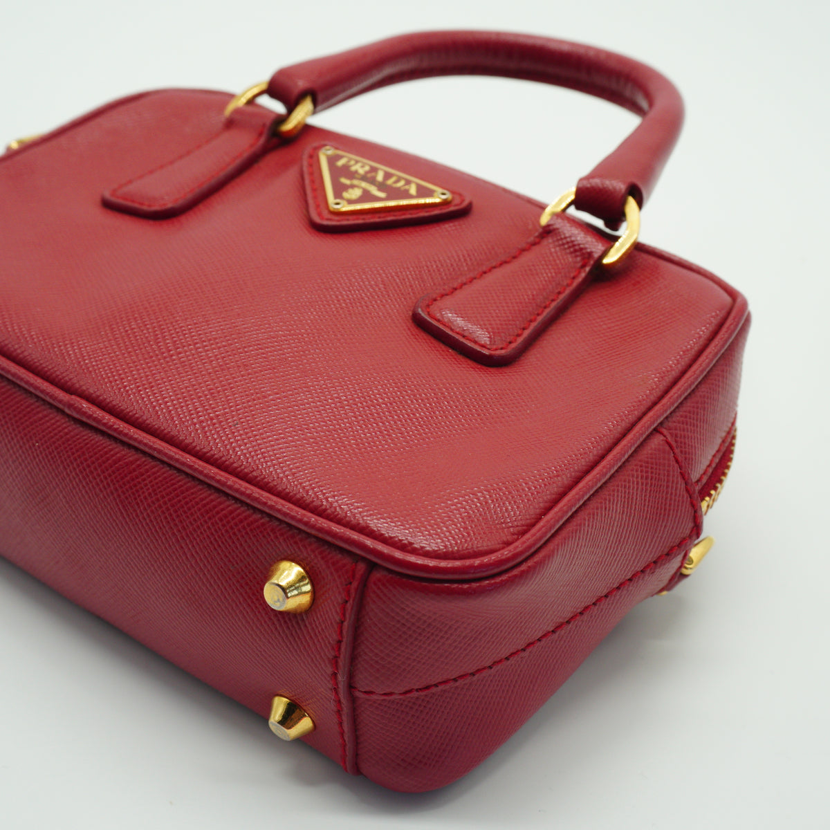 Prada Saffiano Lux Mini Bauleto Red Bag GHW