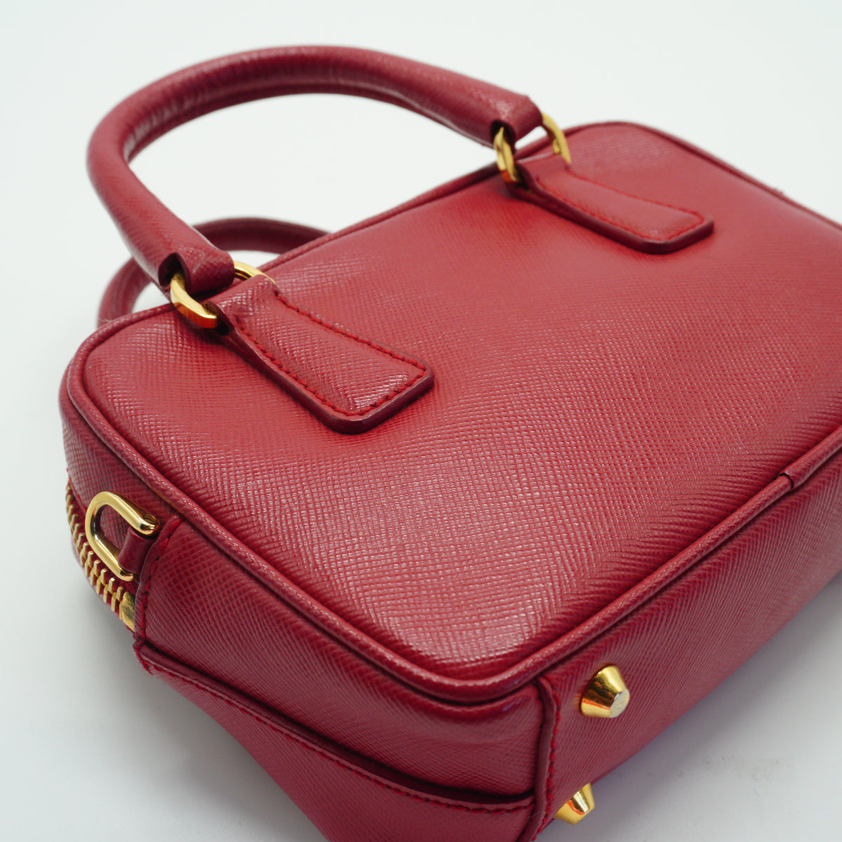 Prada Saffiano Lux Mini Bauleto Red Bag GHW