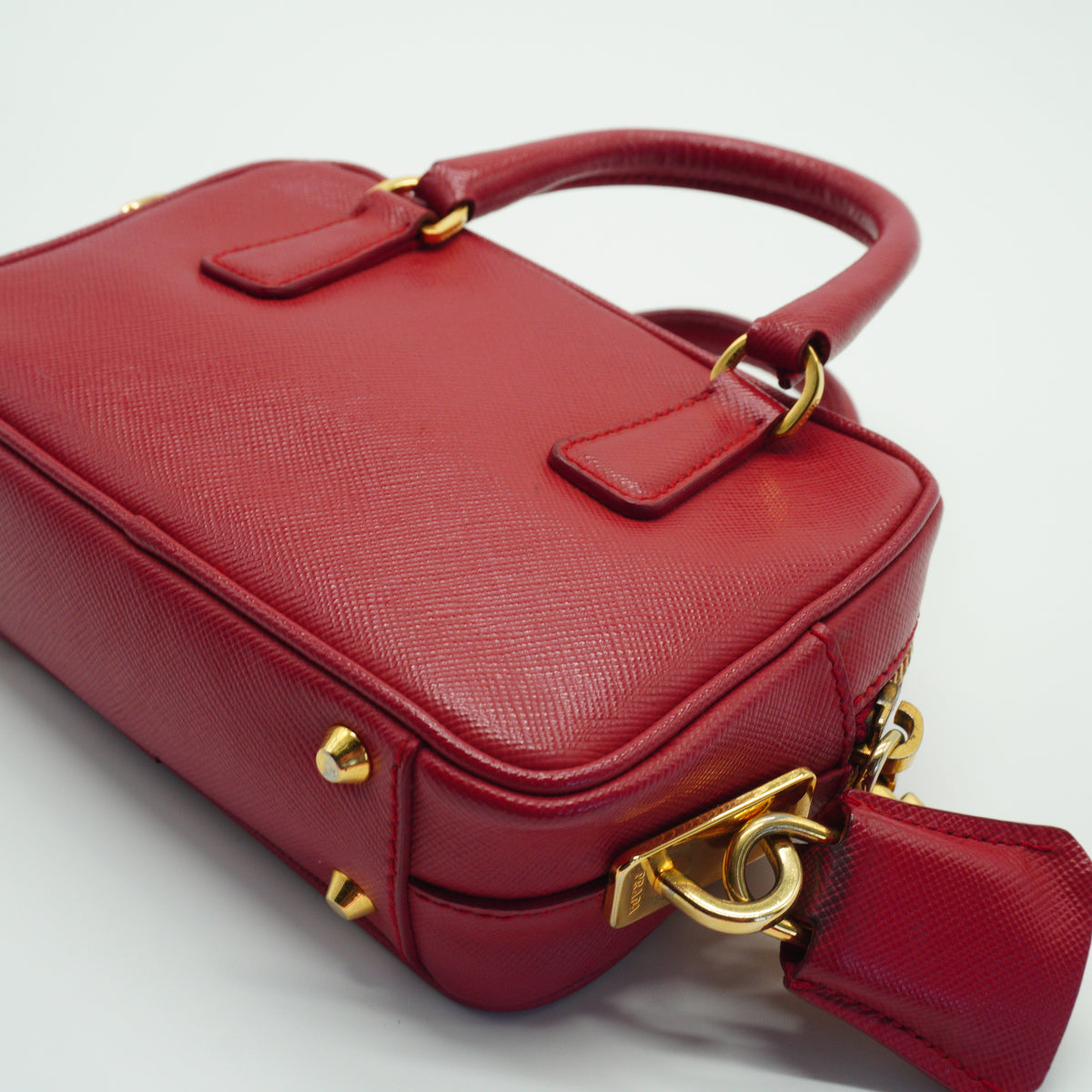 Prada Saffiano Lux Mini Bauleto Red Bag GHW