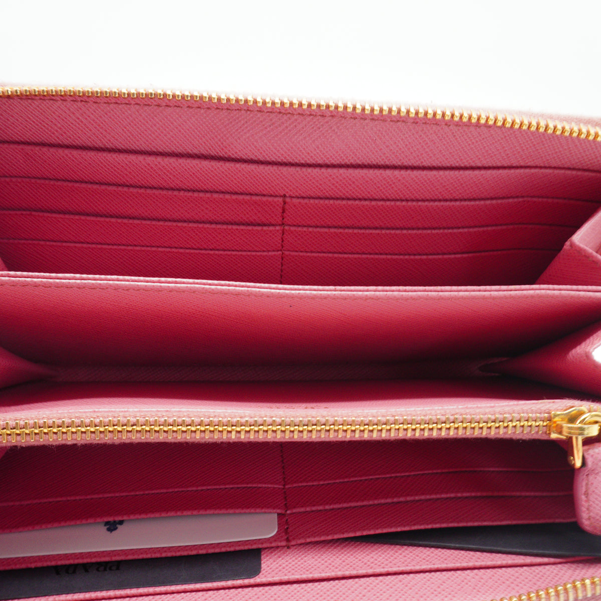 Prada Saffiano leather long zip around wallet pink