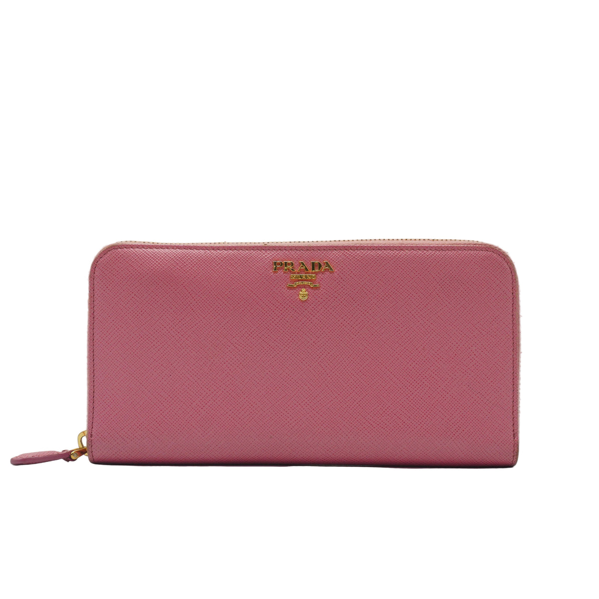 Prada Saffiano leather long zip around wallet pink