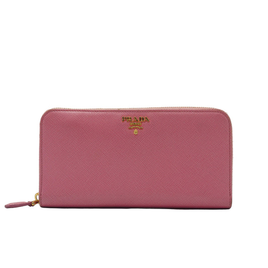 Prada Saffiano leather long zip around wallet pink