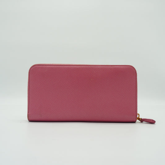 Prada Saffiano leather long zip around wallet pink