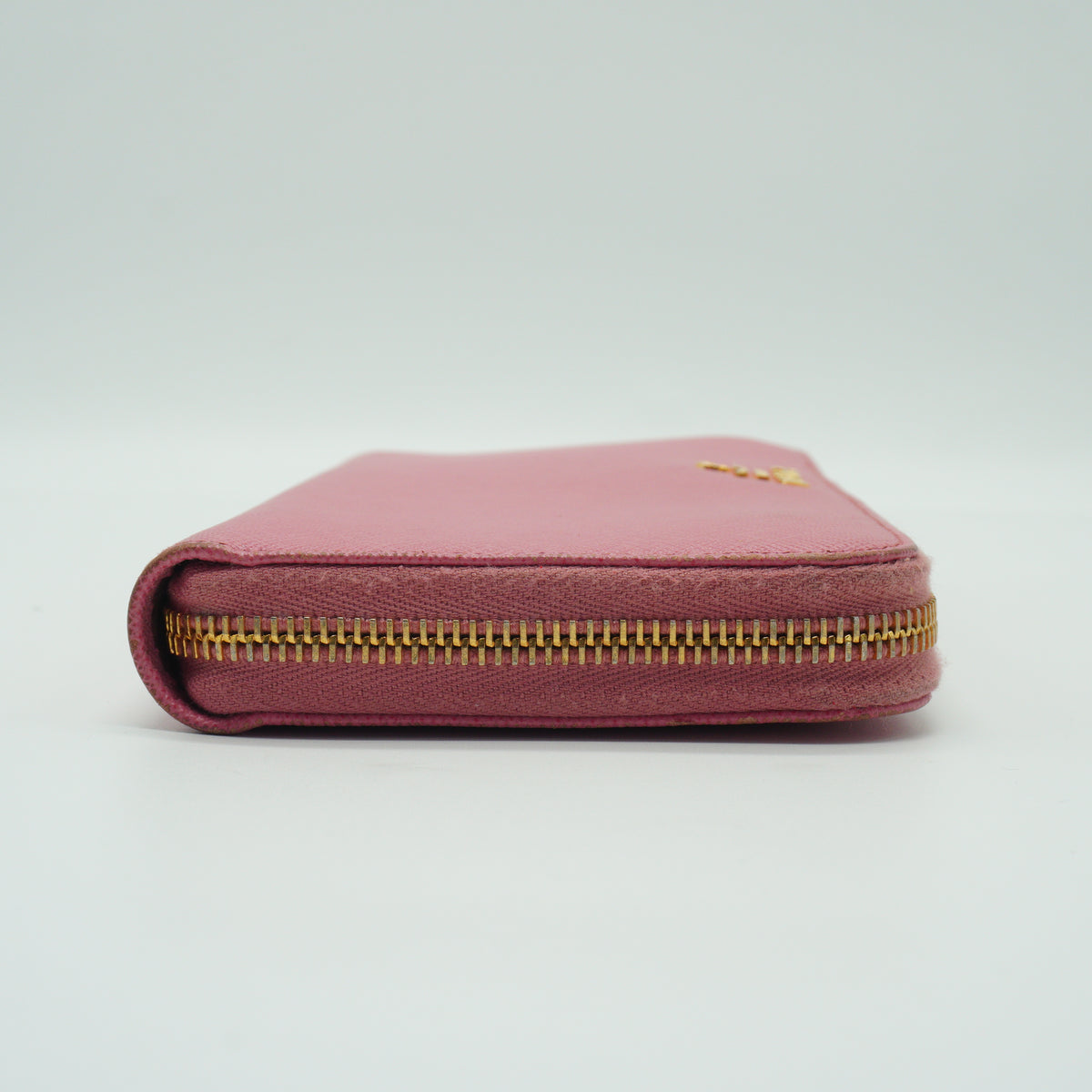 Prada Saffiano leather long zip around wallet pink