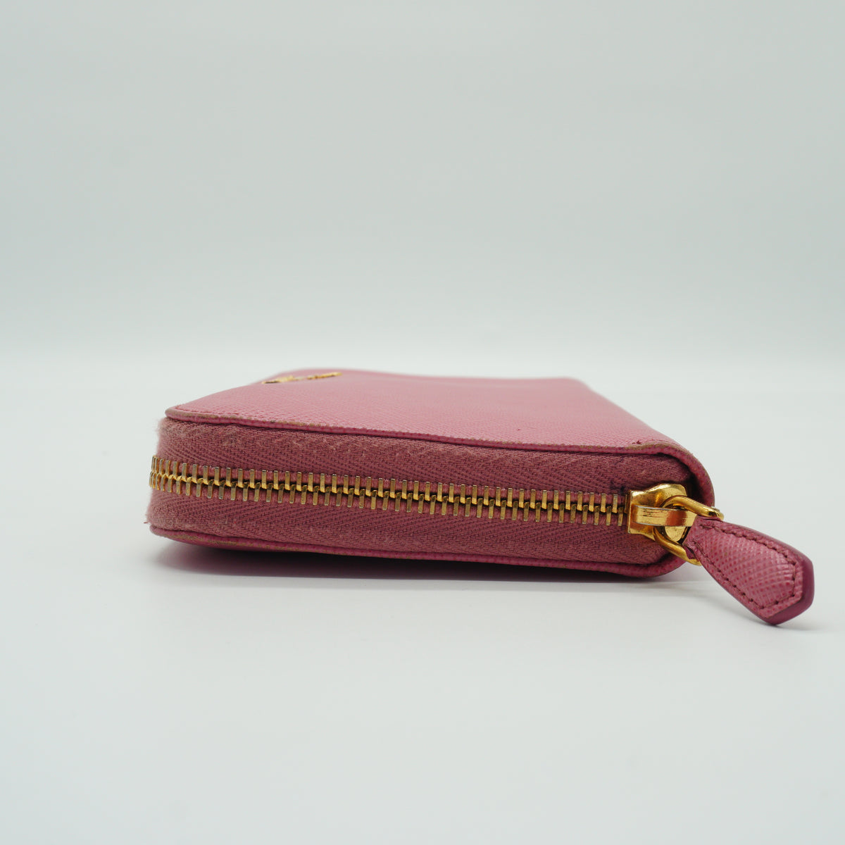 Prada Saffiano leather long zip around wallet pink
