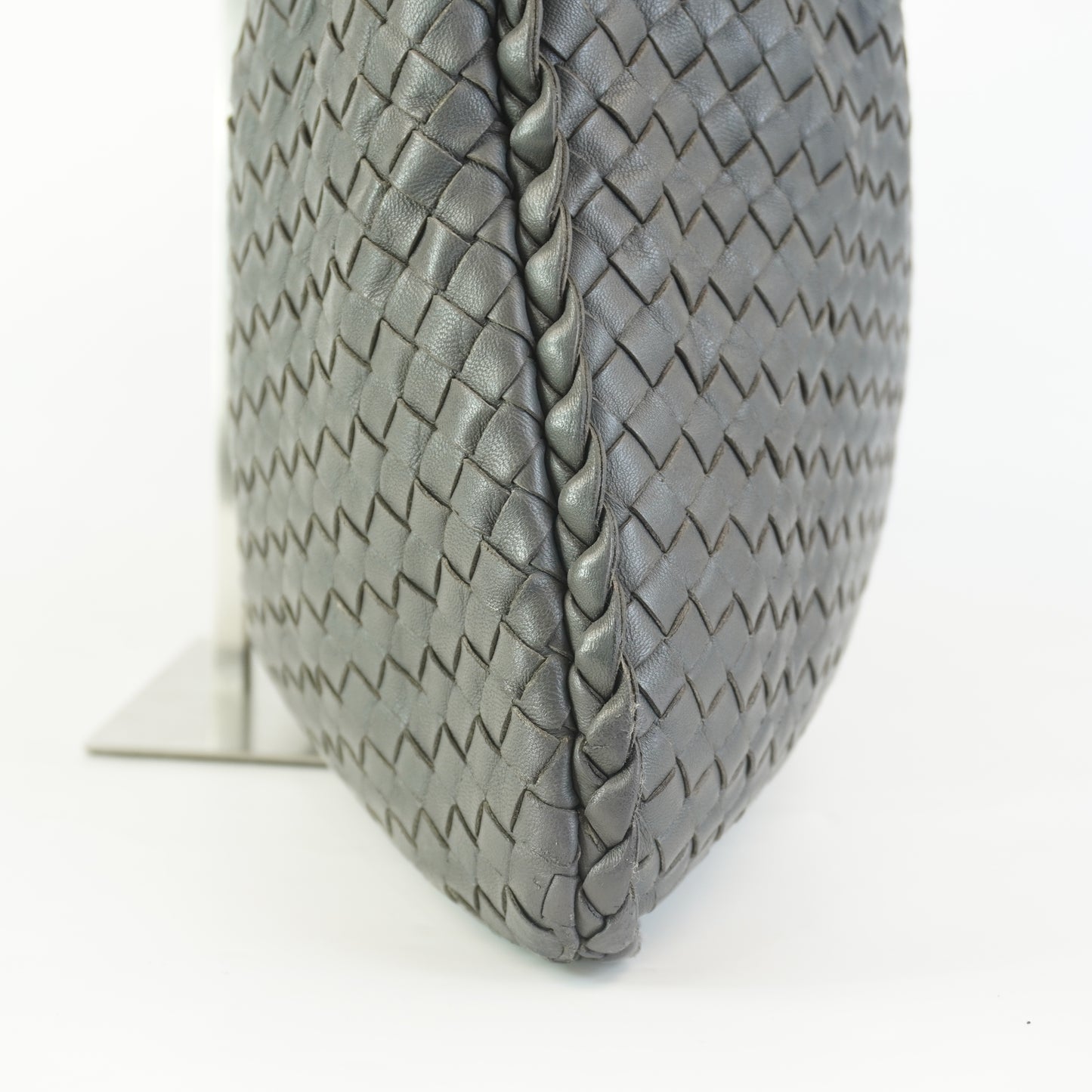 Bottega Veneta Classic Intercciato Hobo Bag Gray GHW Large