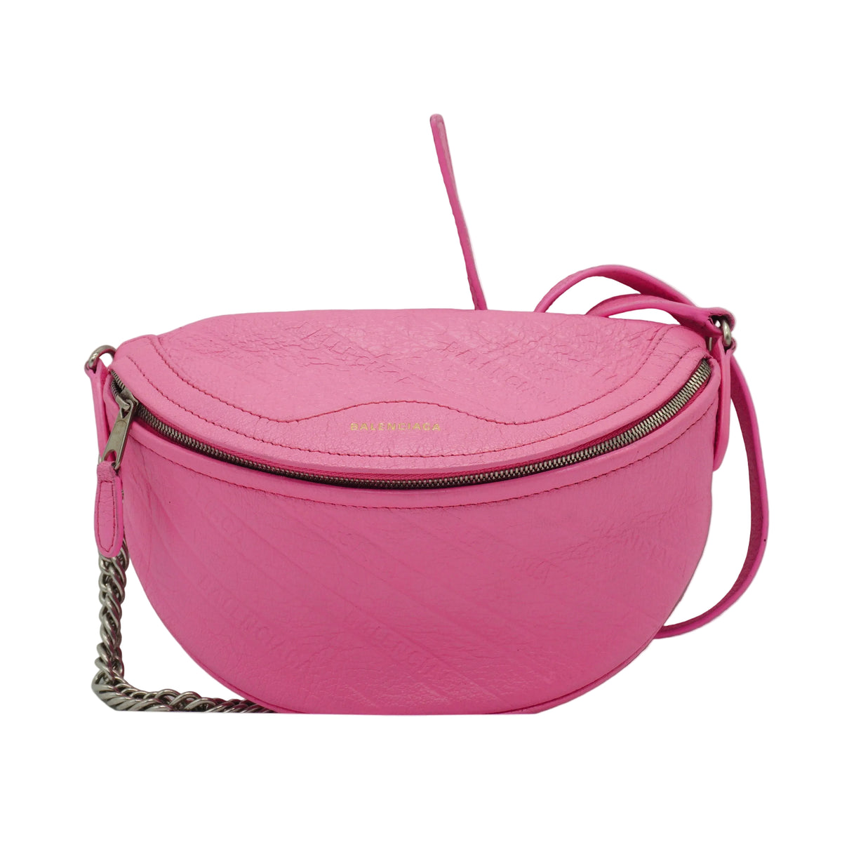 Balenciaga Souvenir Logo Embossed Small Belt Bag Pink SHW