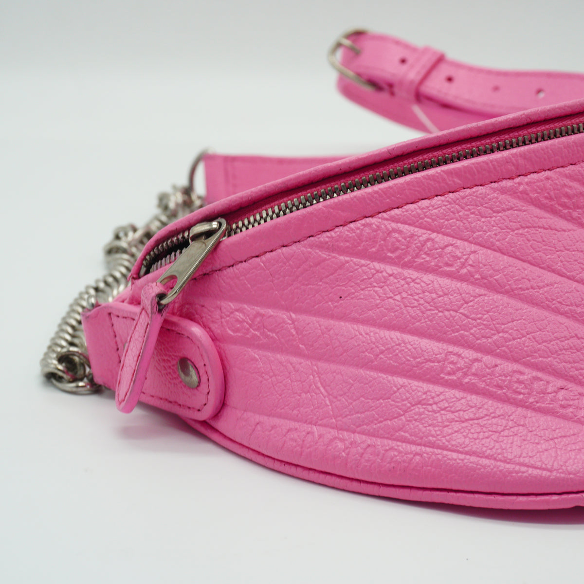 Balenciaga Souvenir Logo Embossed Small Belt Bag Pink SHW