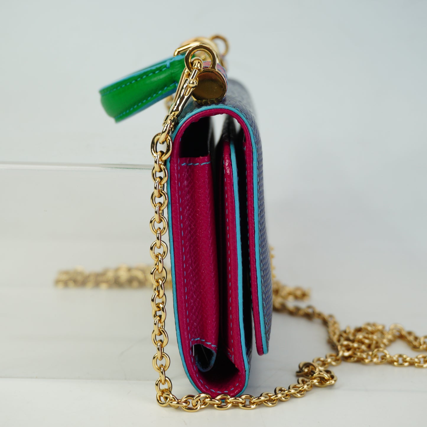Dolce&Gabanna	Mino Von Wallet on Chain Blue/Pink GHW
