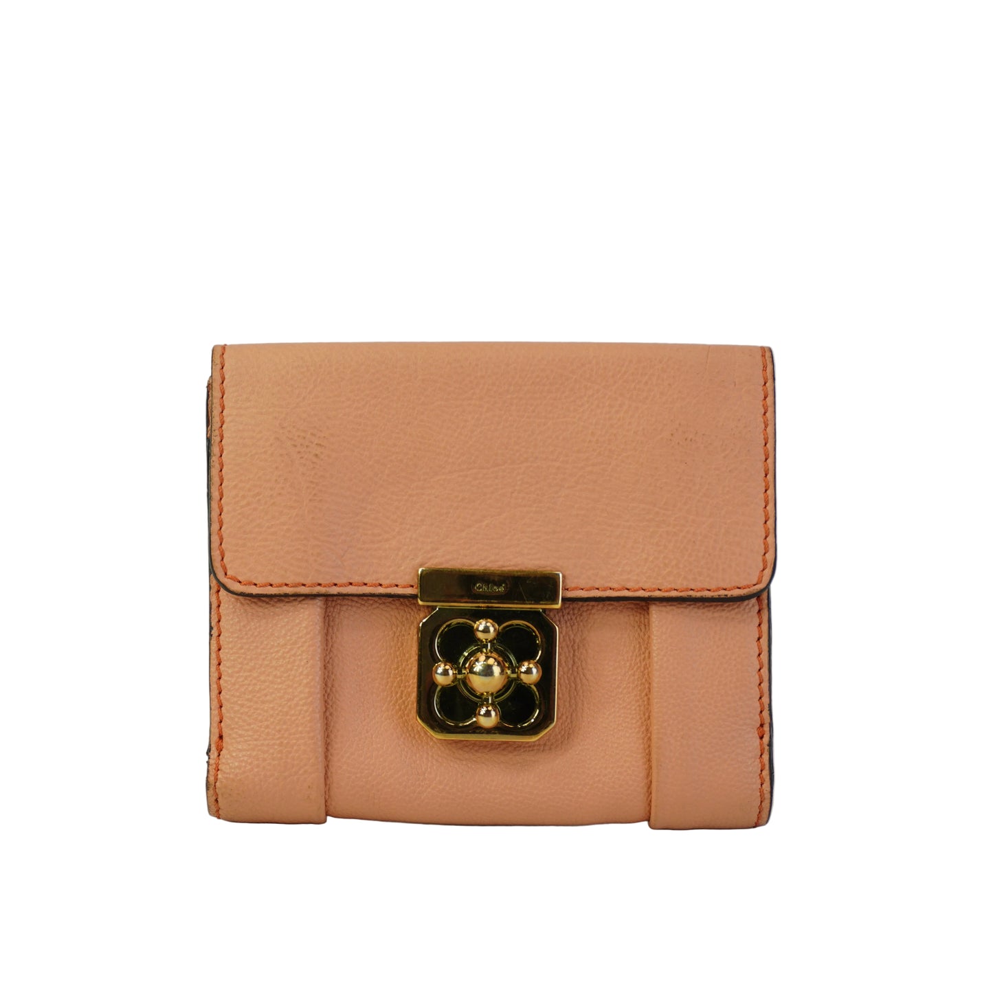 Chloe	Lock Compact Tri-fold wallet Peach GHW