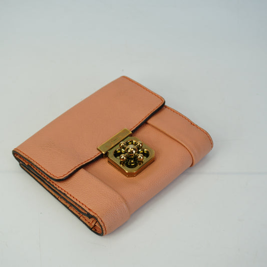 Chloe	Lock Compact Tri-fold wallet Peach GHW