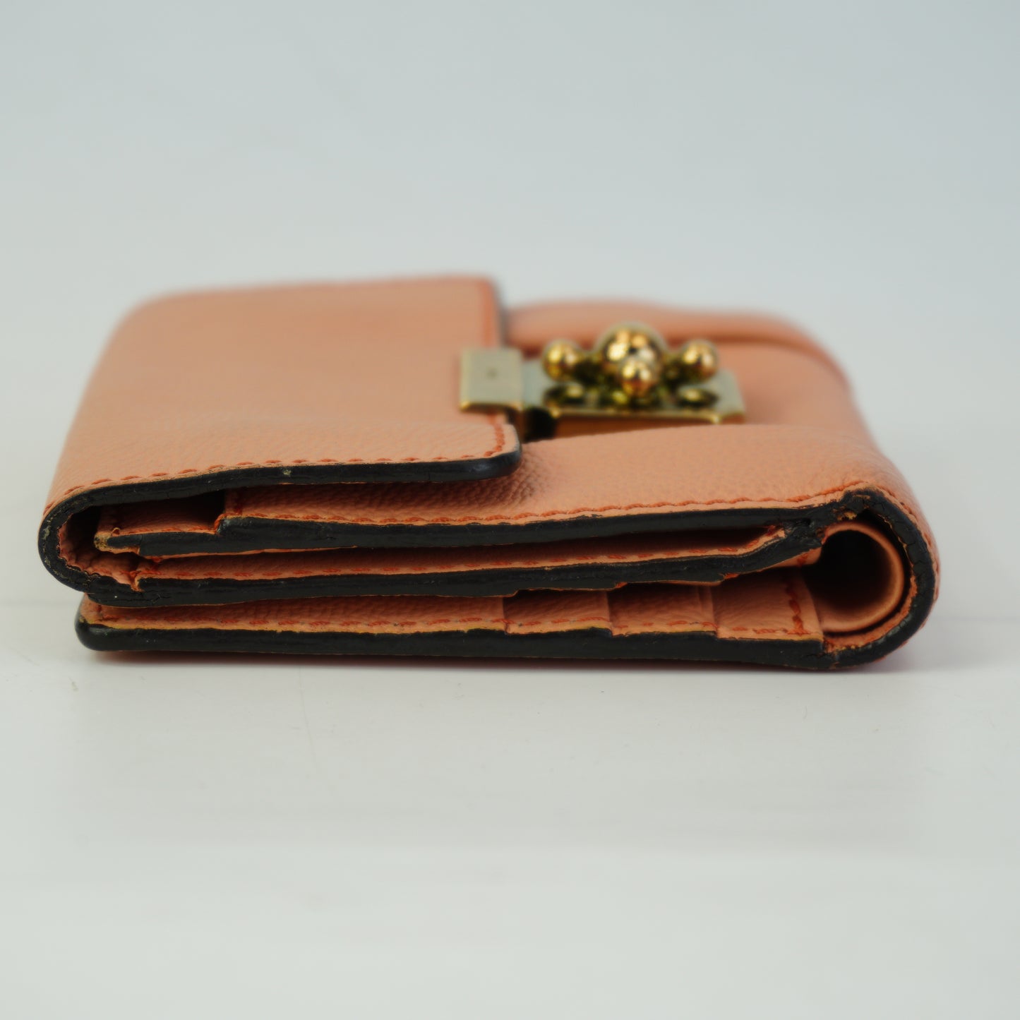 Chloe	Lock Compact Tri-fold wallet Peach GHW