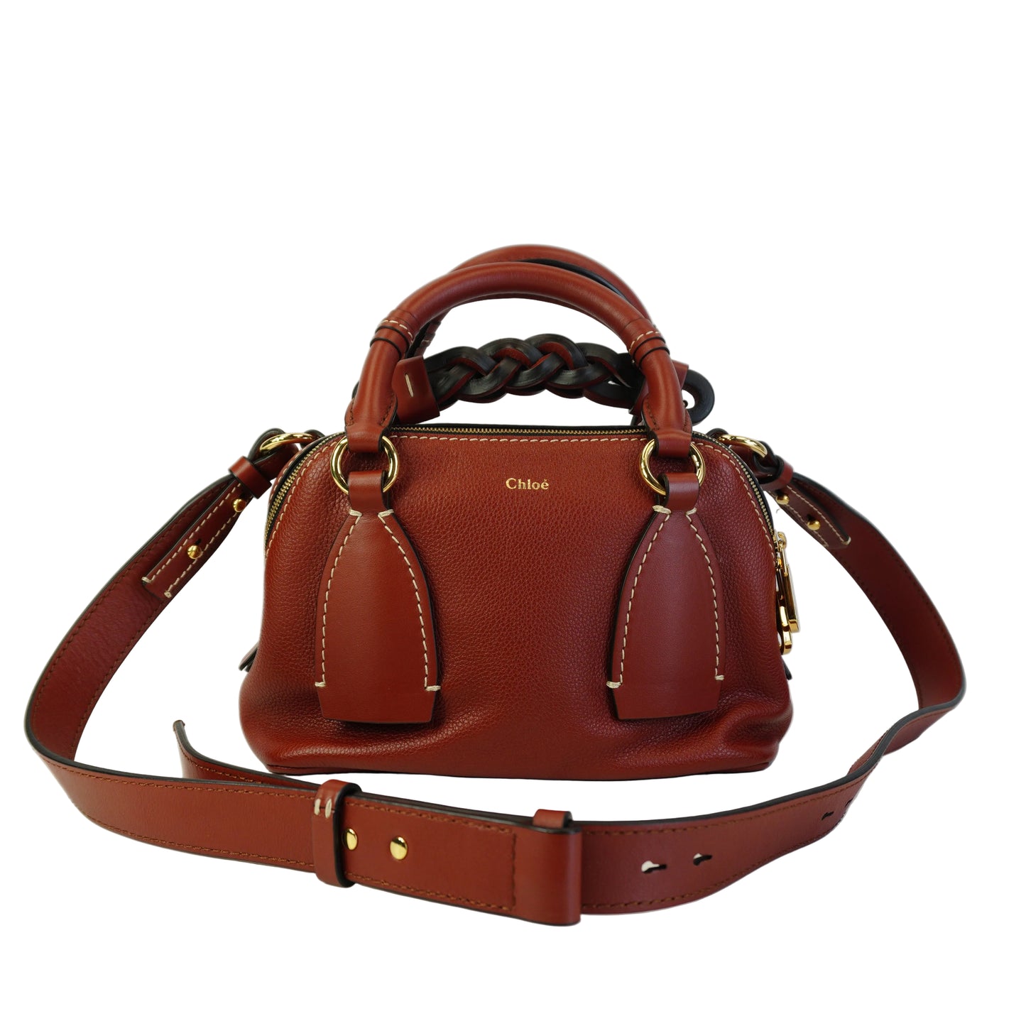 Chloe Small Daria Leather Bag In brown GHW