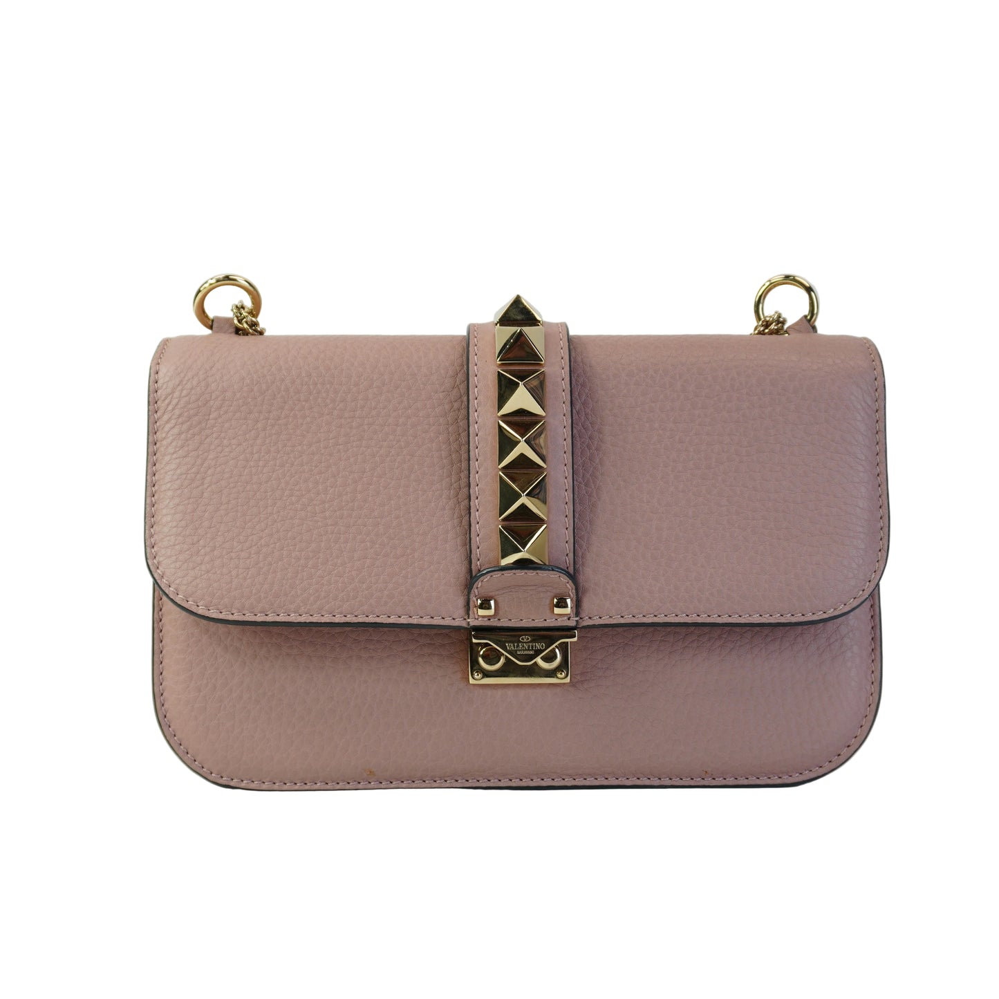 Valentino Rockstud Glam Lock Shoulder Bag GHW Small Mauve