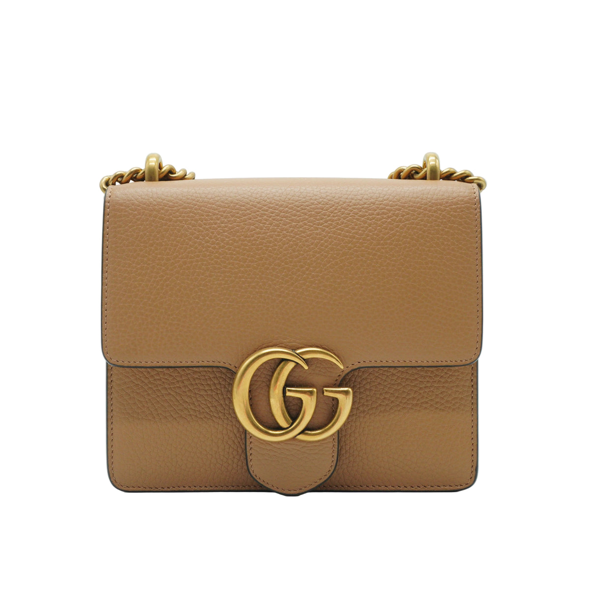 Gucci	GG Marmont Grained Leather Small Chain Flap Bag Beige GHW