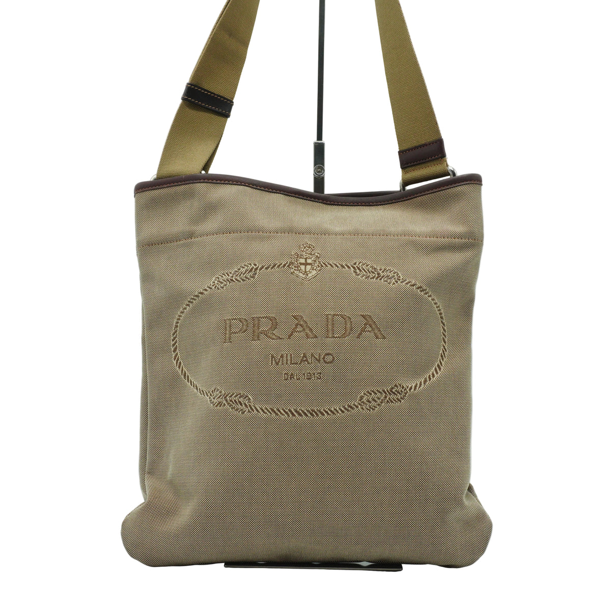 Prada	Vintage Logo Jacquard Canvas Medium Sling bag Beige SHW