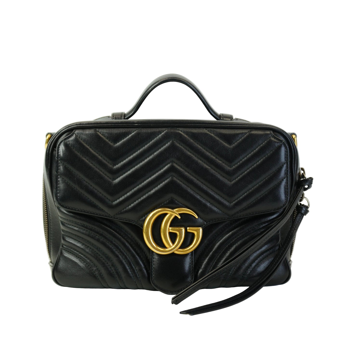 Gucci GG Marmont Mattelasse Top Handle Black Medium GHW