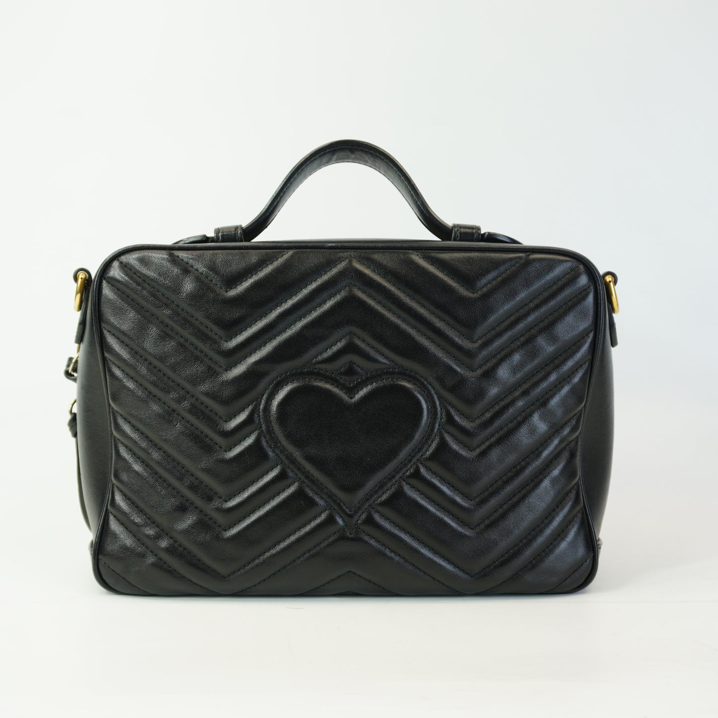 Gucci GG Marmont Mattelasse Top Handle Black Medium GHW
