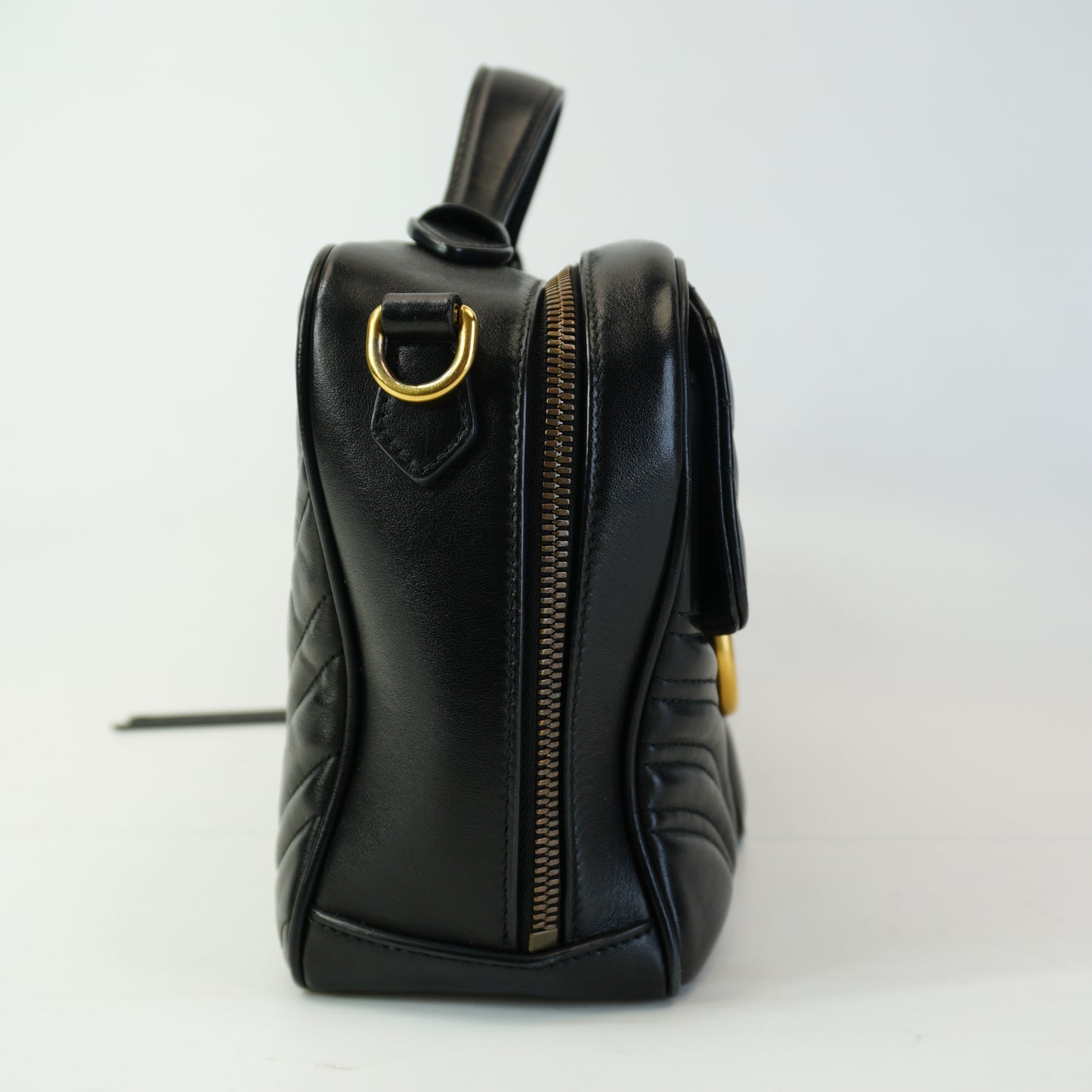 Gucci GG Marmont Mattelasse Top Handle Black Medium GHW