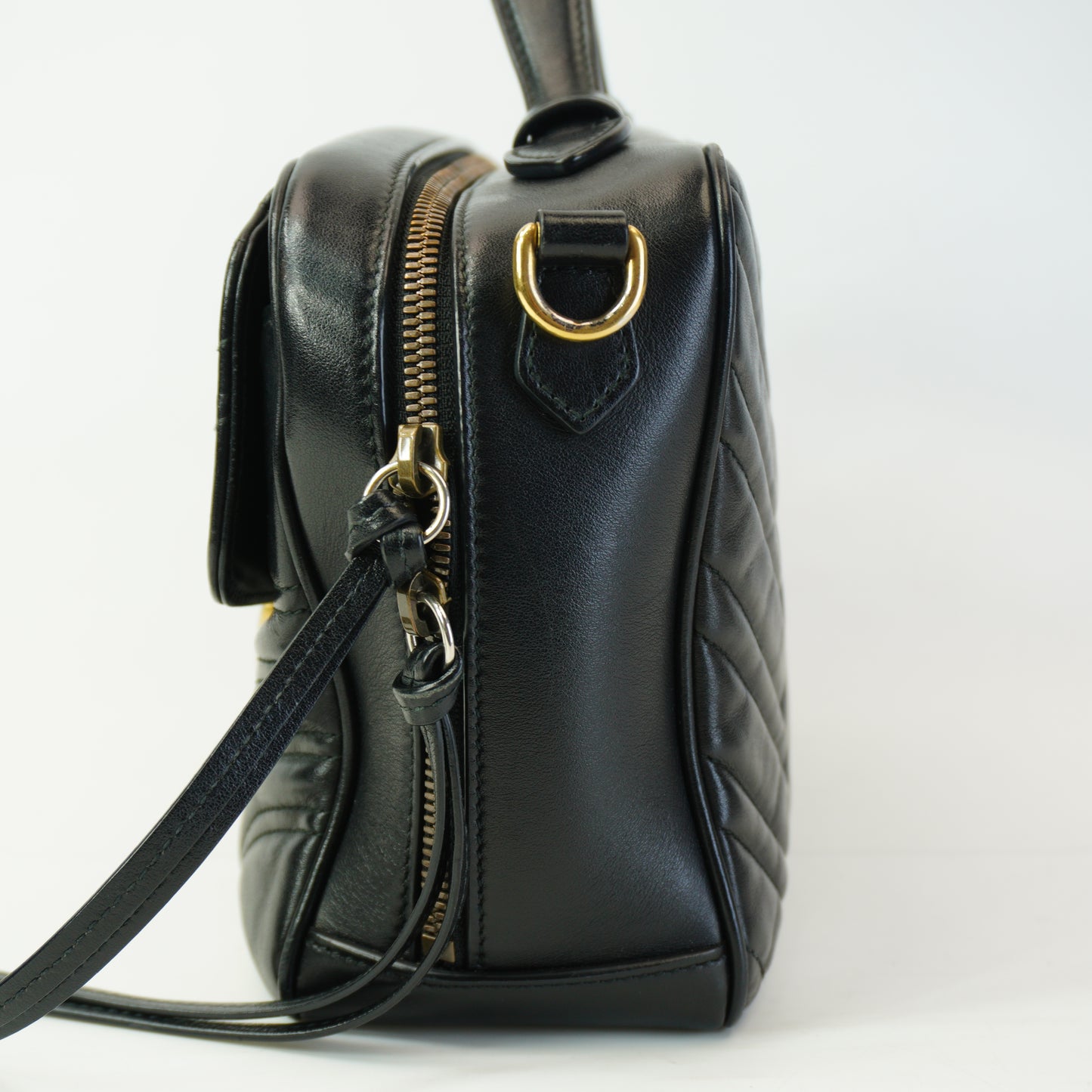Gucci GG Marmont Mattelasse Top Handle Black Medium GHW