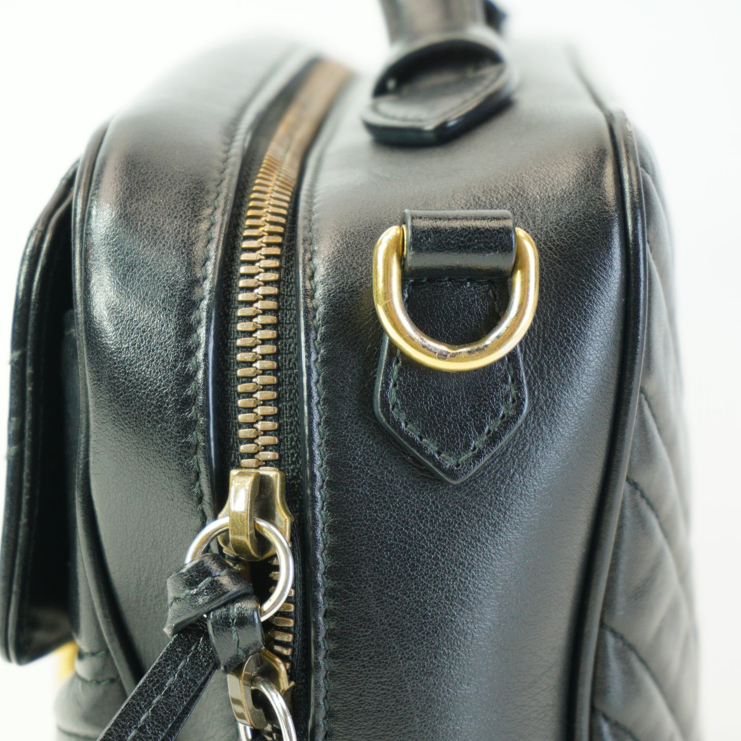 Gucci GG Marmont Mattelasse Top Handle Black Medium GHW