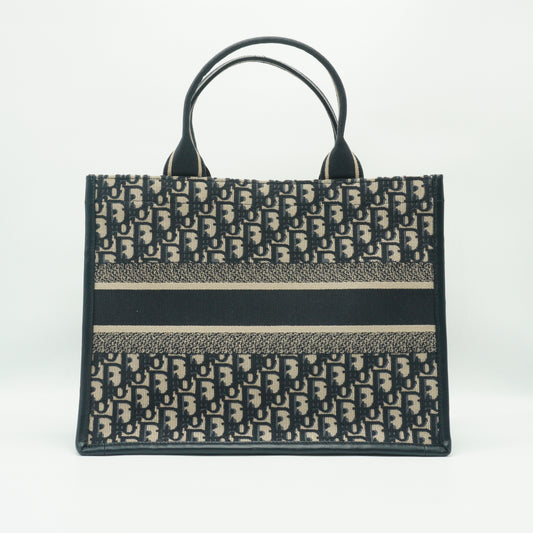 Dior	Book Tote in Blue Dior Oblique Embroidery Calfskin GHW
