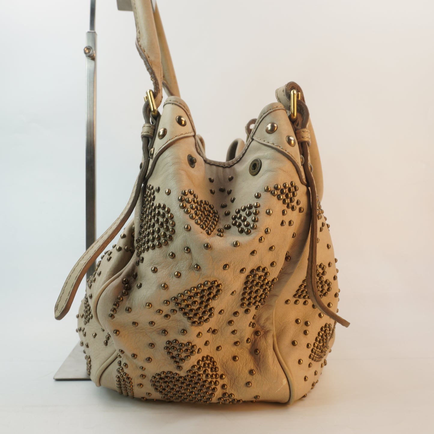 Burberry	Off-White Leather Hobo Bag GHW Small